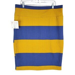 Women's LuLaRoe Striped Pencil Skirt Blue & Yellow Stretch Fabric Size 3XL